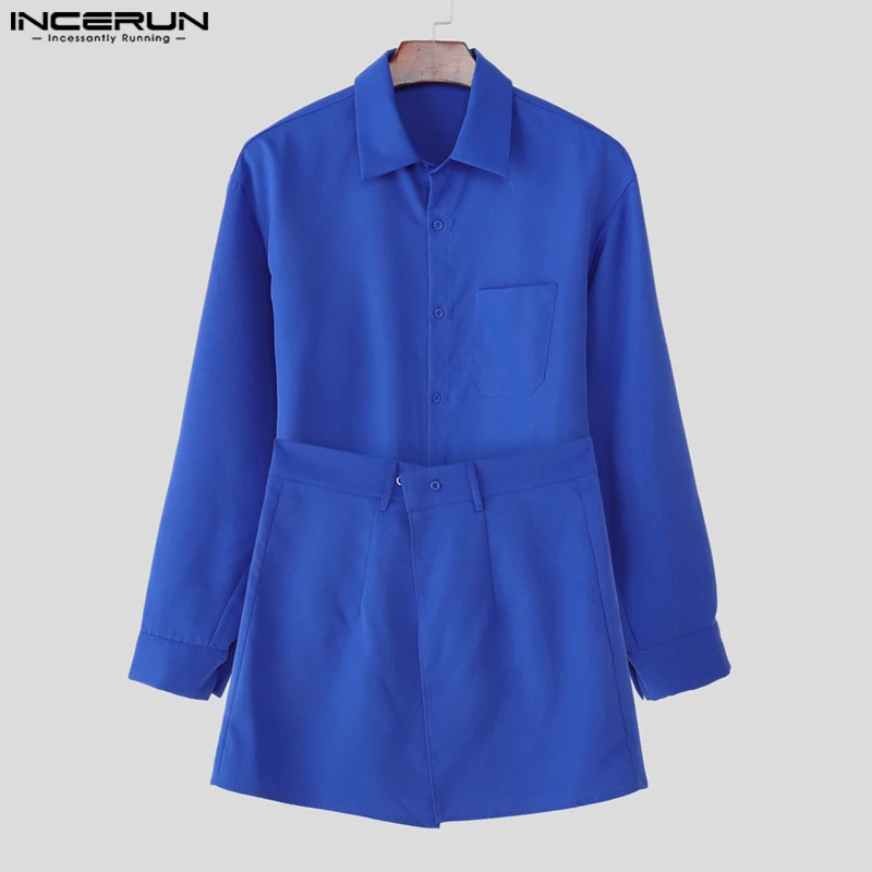 

INCERUN Мужская рубашка, однотонная мужская одежда с лацканами и длинными рукавами, свободная уличная одежда в корейском стиле, 2025 г., модные повседневные мужские рубашки S-5XL