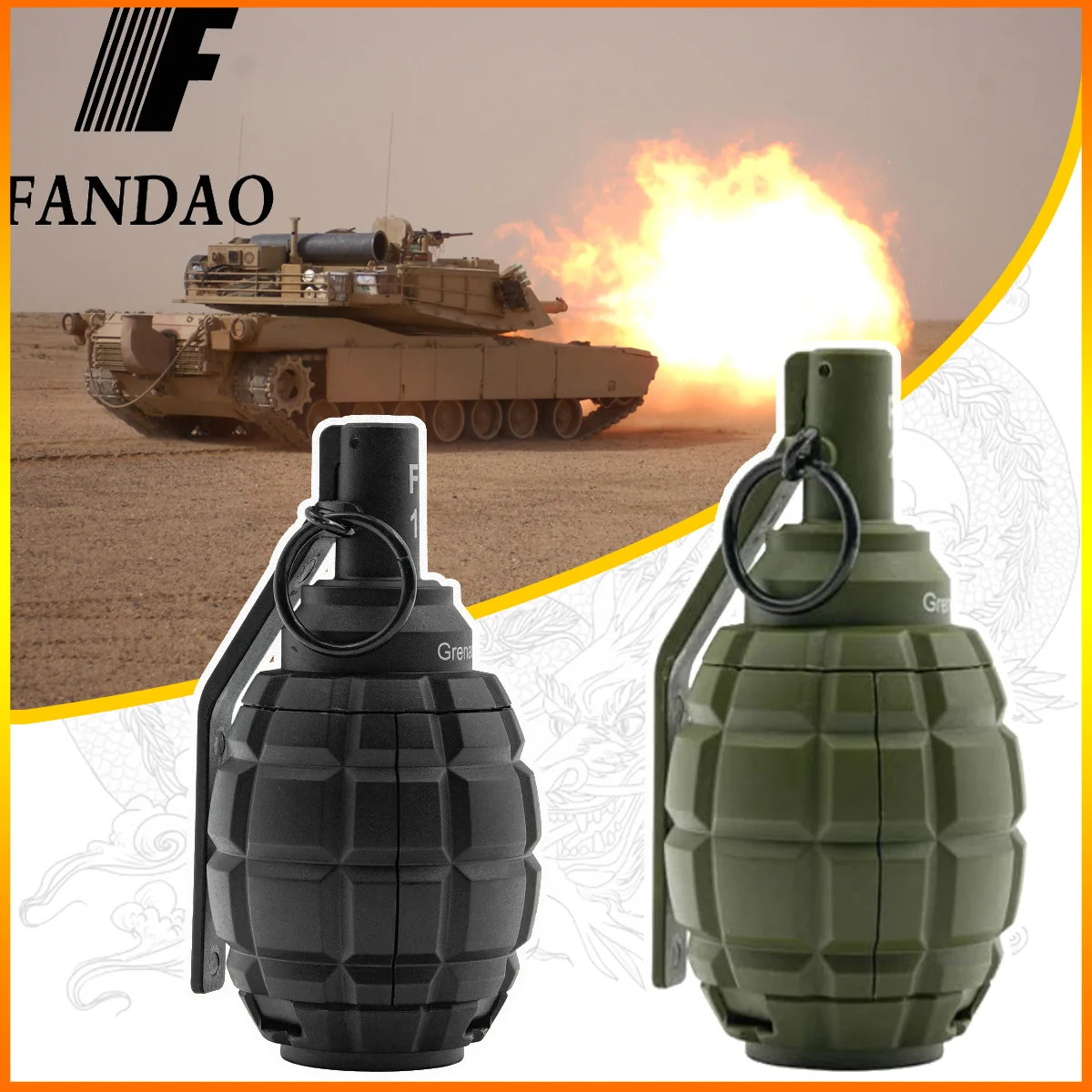 2 Pcs F1 Hand Grenades Airsoft Paintball Toys Model Toy Spring Powered Impact Grenade Model for Adults Outdoor Sports role play