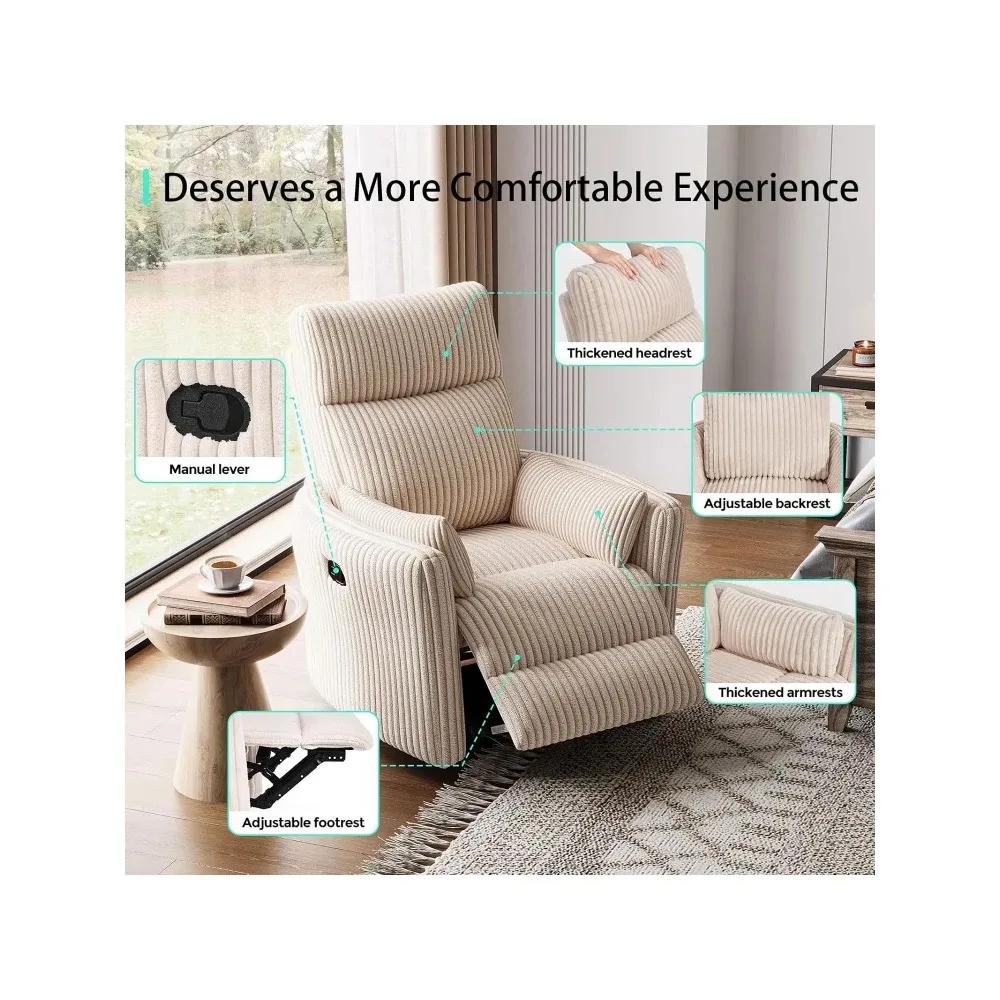 Home & Kitchen 360 Swivel Rocker Recliner - Corduroy Nursery Glider Rocking Chair with 2 Pillows, Comfy High Back Adult Recliner
