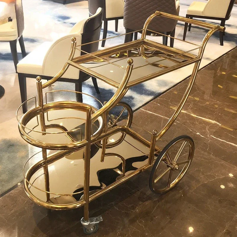 

Hotel Trolley Wedding Dim Sum Birthday Trolley Drinks Cake Wine Cart Gold Stainless Steel Food Delivery Serving Cart