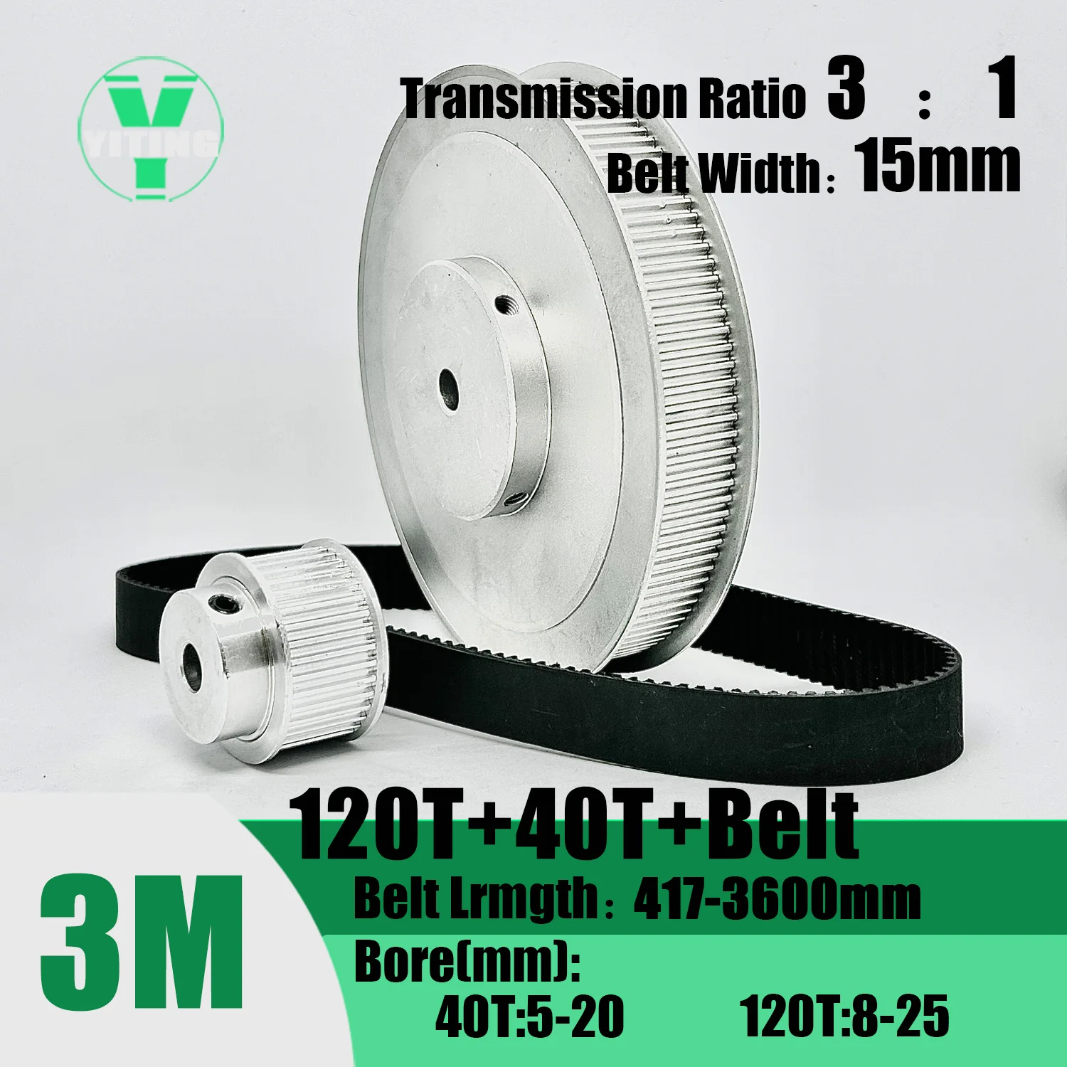 pulley belt grupo kit roda sincrona correia largura 15 mm diametro 525 mm reducao 3 13 m 40t 120 dentes htd3m timing 01