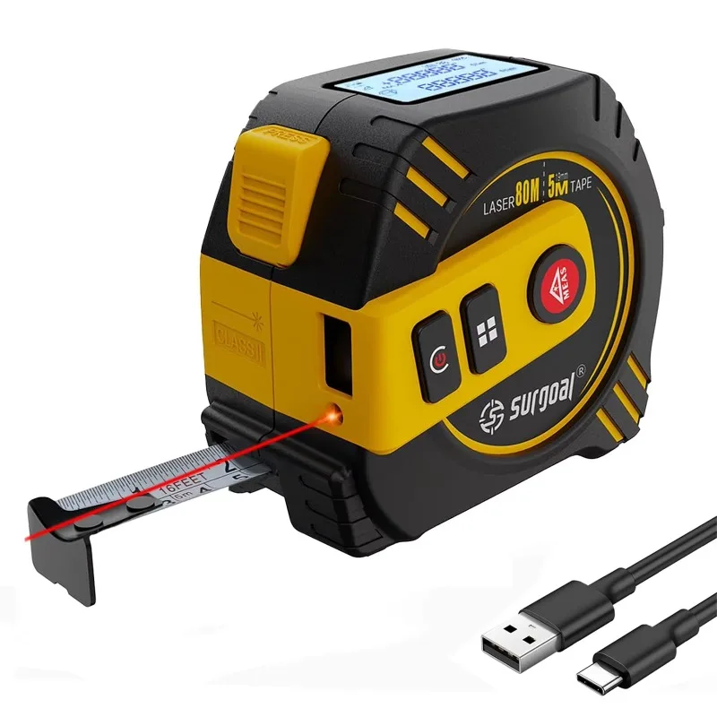 2-in-1 Digital   Measuring Tape,Rechargeable,LCD,Units Switchable,for Building & Design   Rangefinder   Tape Measure