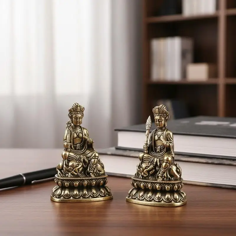 Brass Sakyamuni Figurines Miniatures Desktop Ornament Antique Copper Dharma Master Statue Decorations