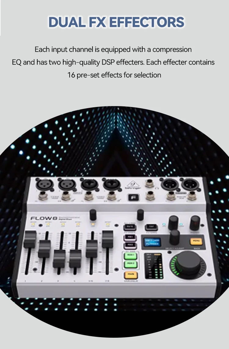 Paulkitson FLOW 8 Tragbarer Digitaler Audio-Mixer Bluetooth APP Fernbedienung Duale FX-Effektgeräte OTG Stereo für Live-Streaming Band DJ Bühne – Detail 7