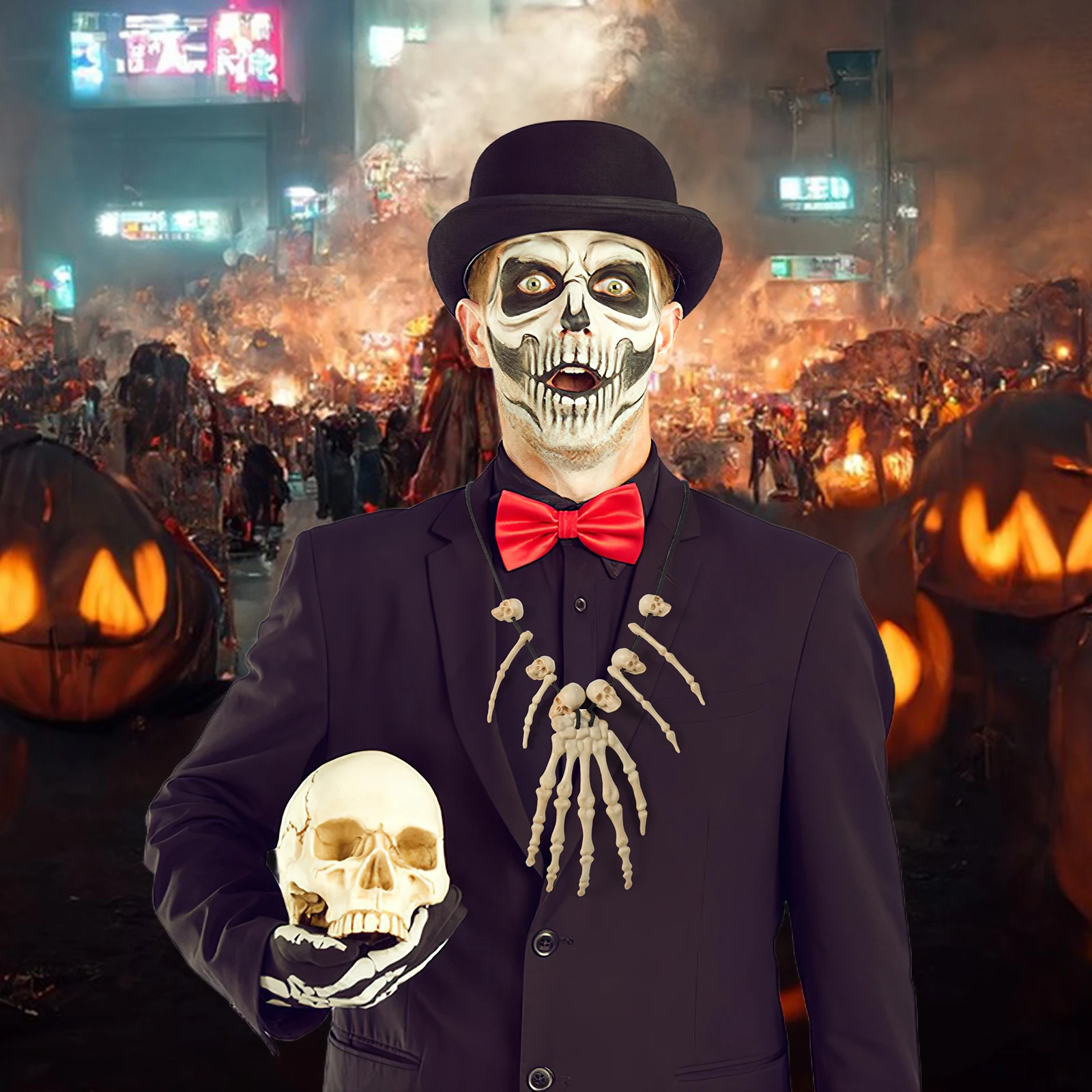 

Skull Necklace Hand Bone Pendant Resin Cool Gothic Halloween Fancy Party Dress Up Jewelry Halloween Skull Necklace