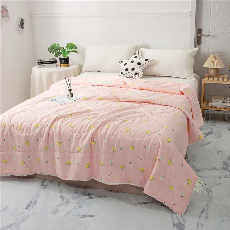 Cartoon Mushroom Comforter for Girl Teen Room Decor, Botanical Floral Quilt,1 Piece Soft Comfortable Air-Conditioning Thin Duvet