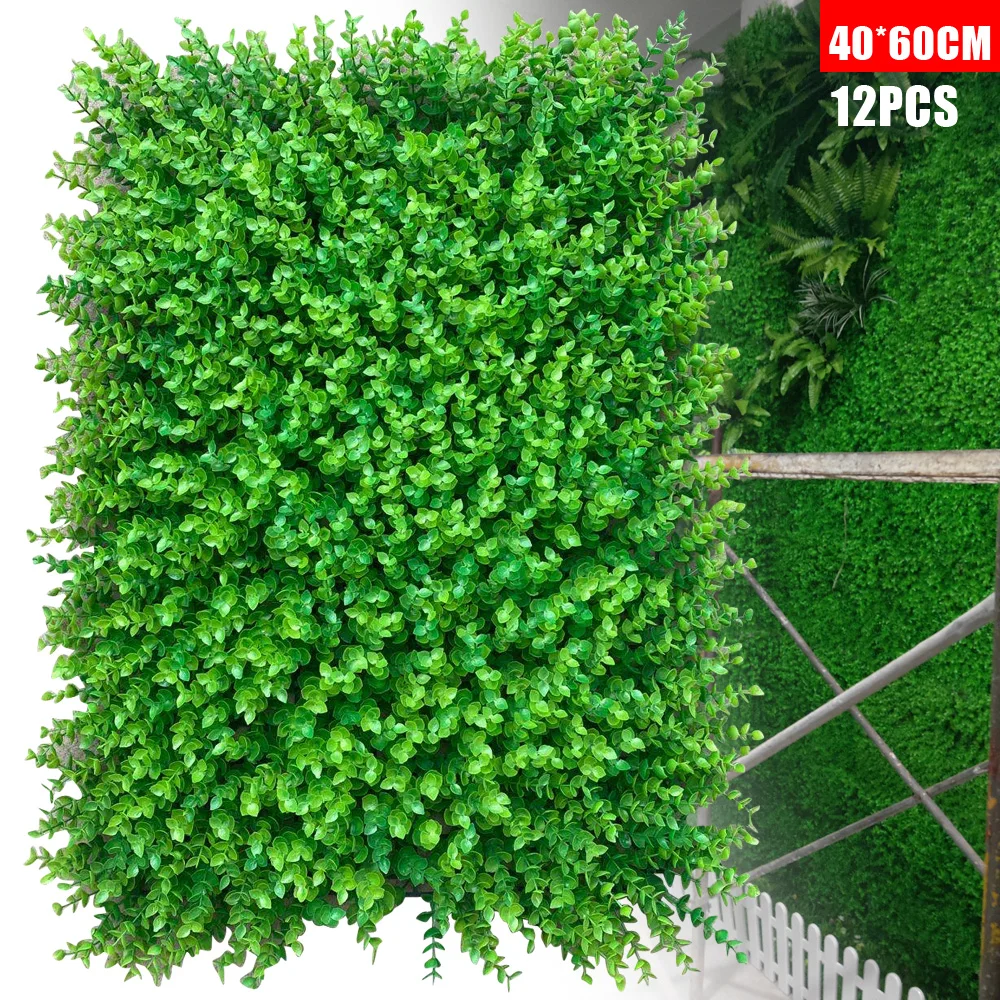 12pcs Green Artificial Plant Panel Wall Boxwood Fence Hedge Mat Grass Decor  For Wall Decoration, Fake Fence, Hedge, 40x60cm