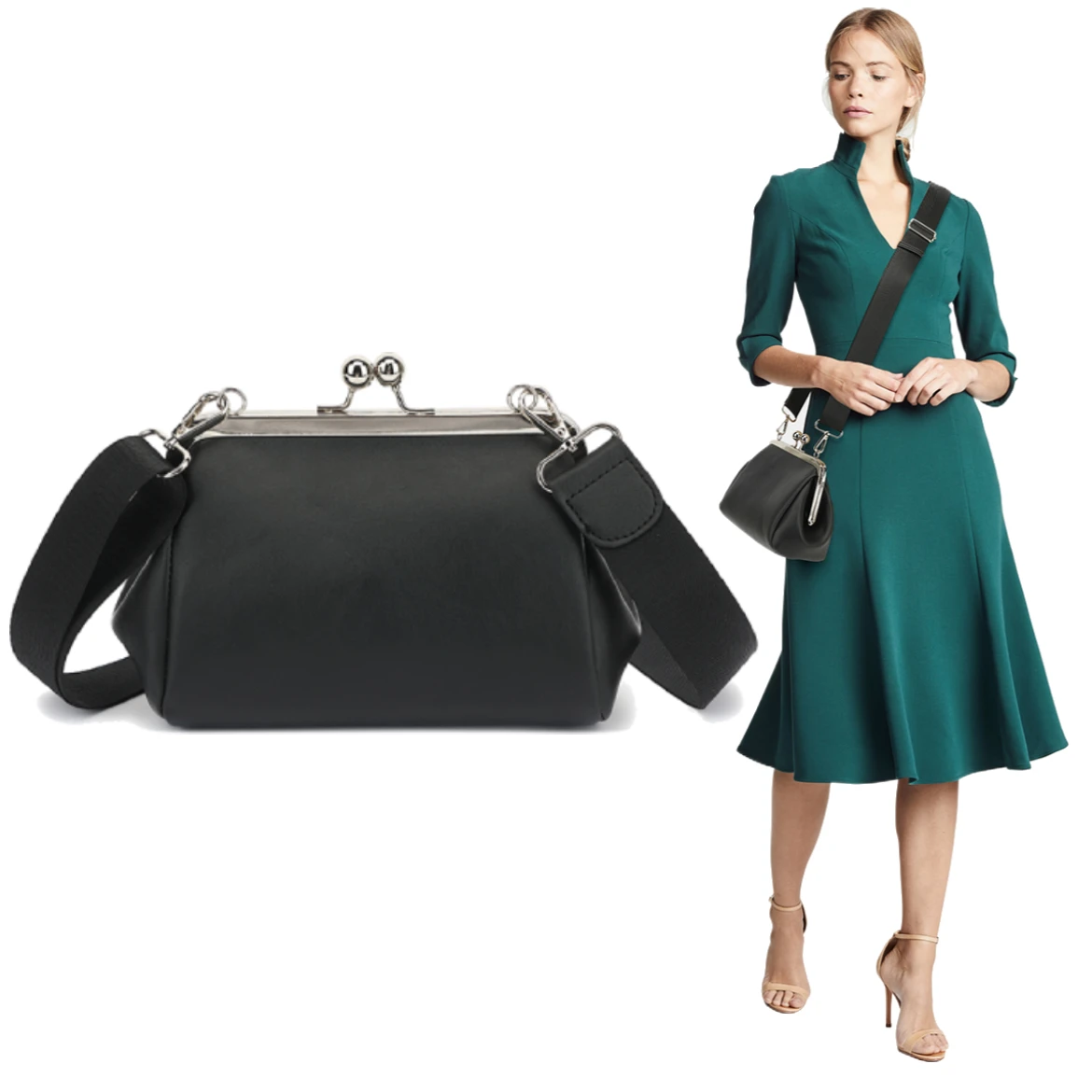 Torebka damska, torba crossbody, mały wzór, wzór nitów, skóra PU, modna torba na ramię, torba crossbody z klipsem
