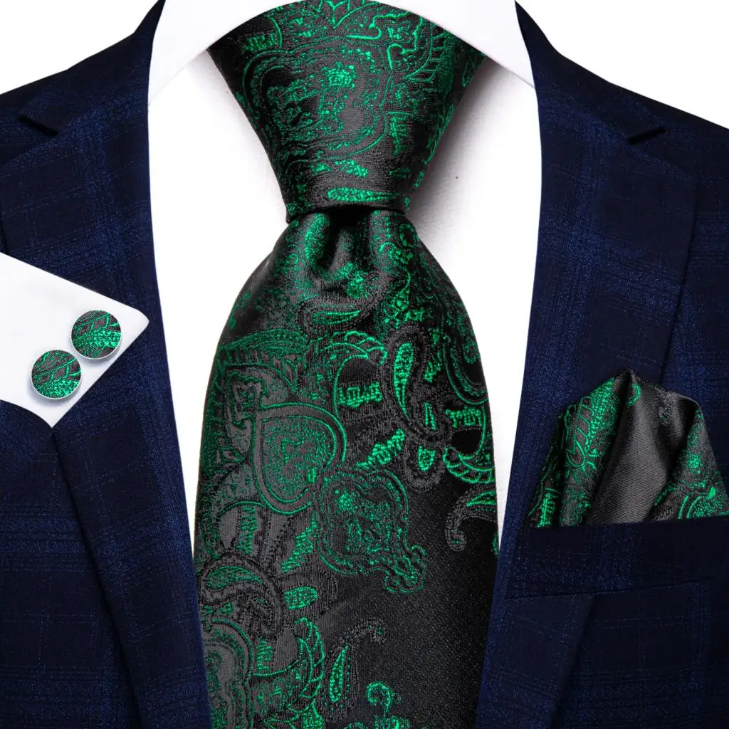 Corbata de seda verde a rayas para hombres, mancuerna de Cachemira, regalo de moda, fiesta de negocios, boda, diseño de hi-tie, envío directo