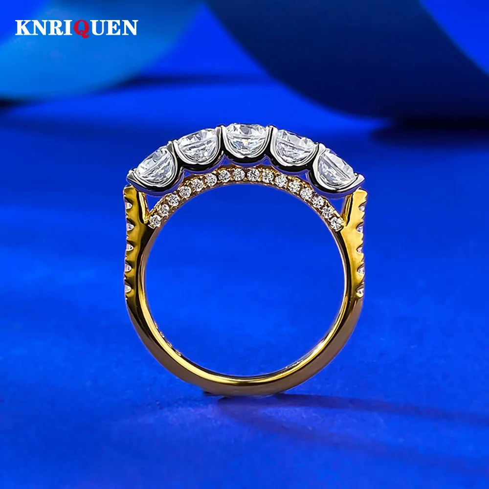 

New Arrival 925 Sterling Silver 4mm High Carbon Diamond Gold Color Rings for Women Engagement Band Cocktail Party Fine Jewelry