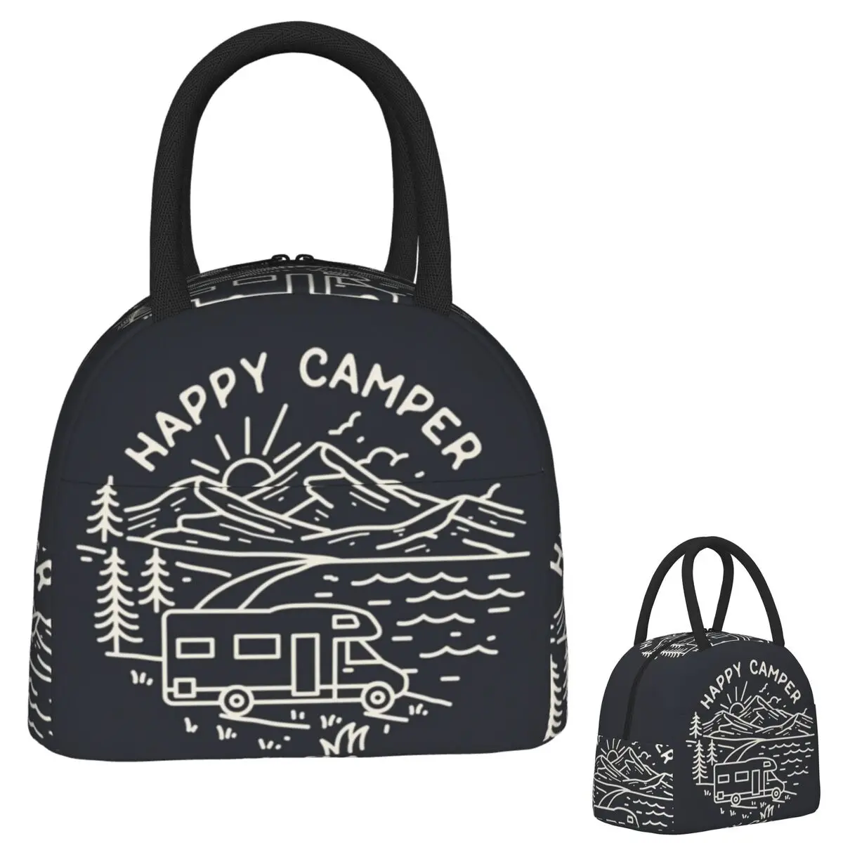

Happy Camper Insulated Lunch Bag for Women Children Portable Food Boxes Thermal Lunch Box Tote