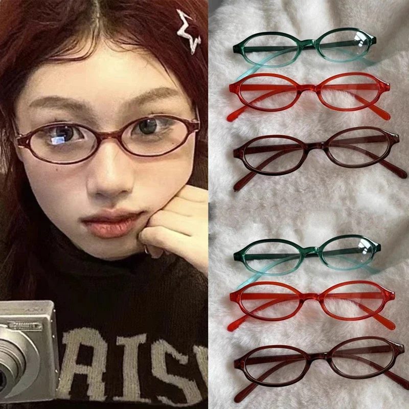 2025 Trendy Y2K Retro Oval Square Blue Green Small Frame Glasses Frame Women Anti Blue Light Glasses Vintage Eyeglasses Goggles