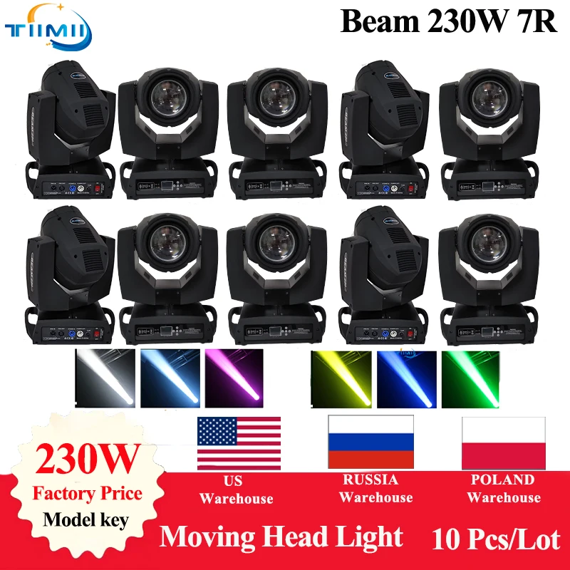 No Tax 10pcs Lyre Beam 230W 7R Moving Head Light Beam 7r Lyre Sharpy Party Stage Control With DMX 7R Beam Flightcase Option