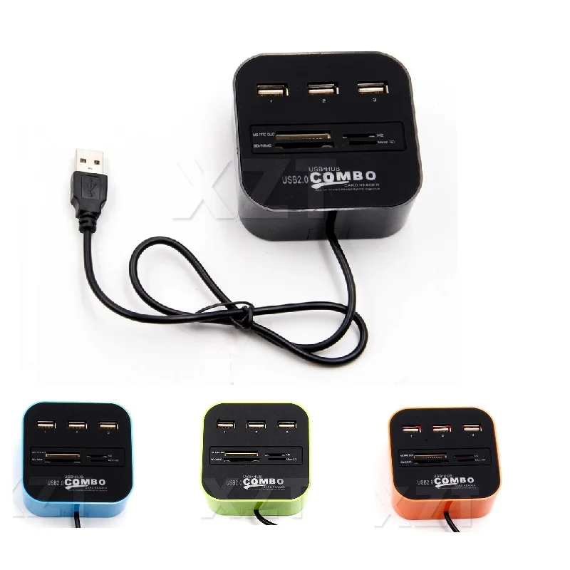 Multifunction USB HUB Combo All In One USB 2.0 Micro SD High Speed Card Reader 3 Ports Adapter Connector For Tablet PC Laptop