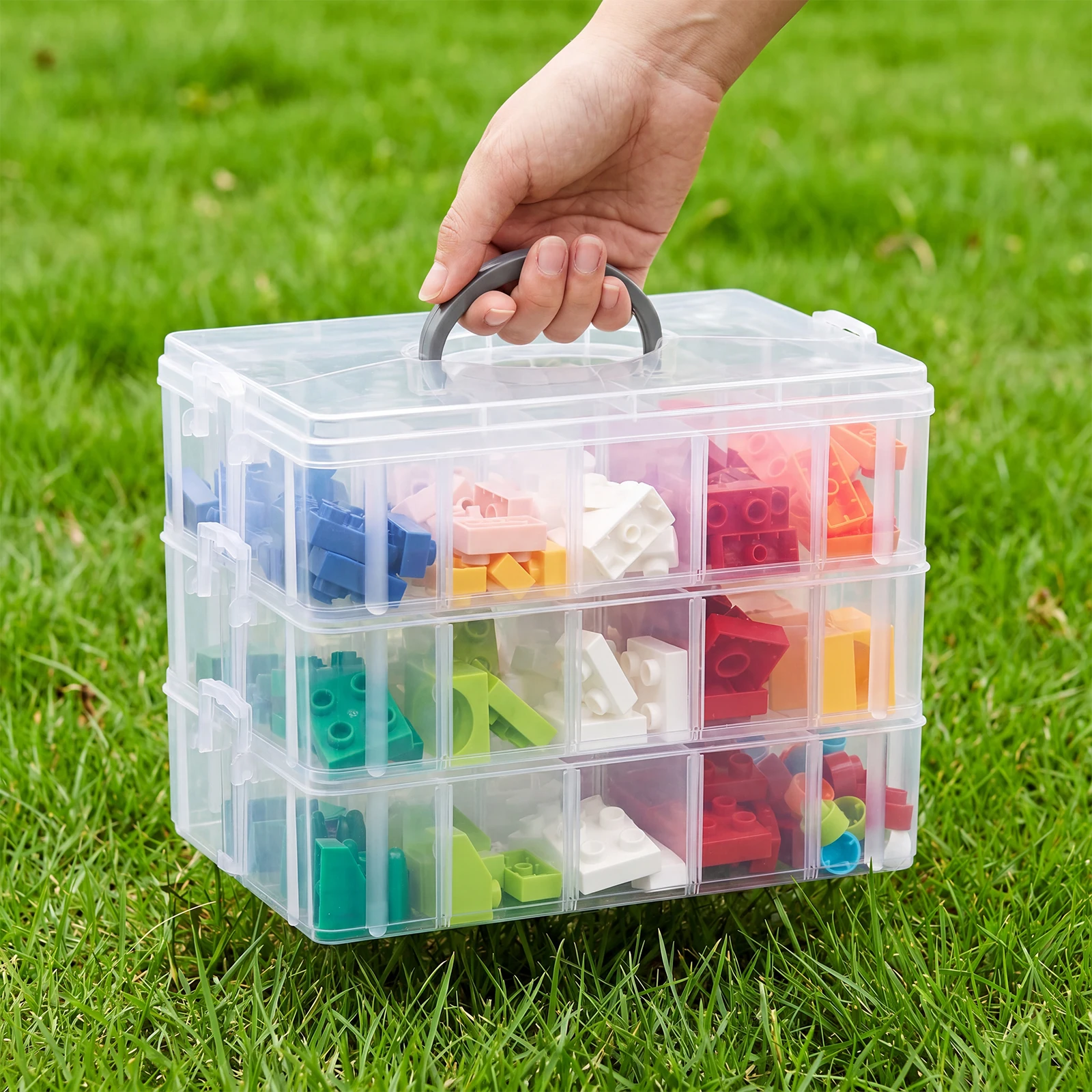 SGHUO Stackable Bead Organizer 3 Tier 30 Compartments Plastic Storage Box for Craft Jewelry Washi Tape Sewing Beauty Supplies