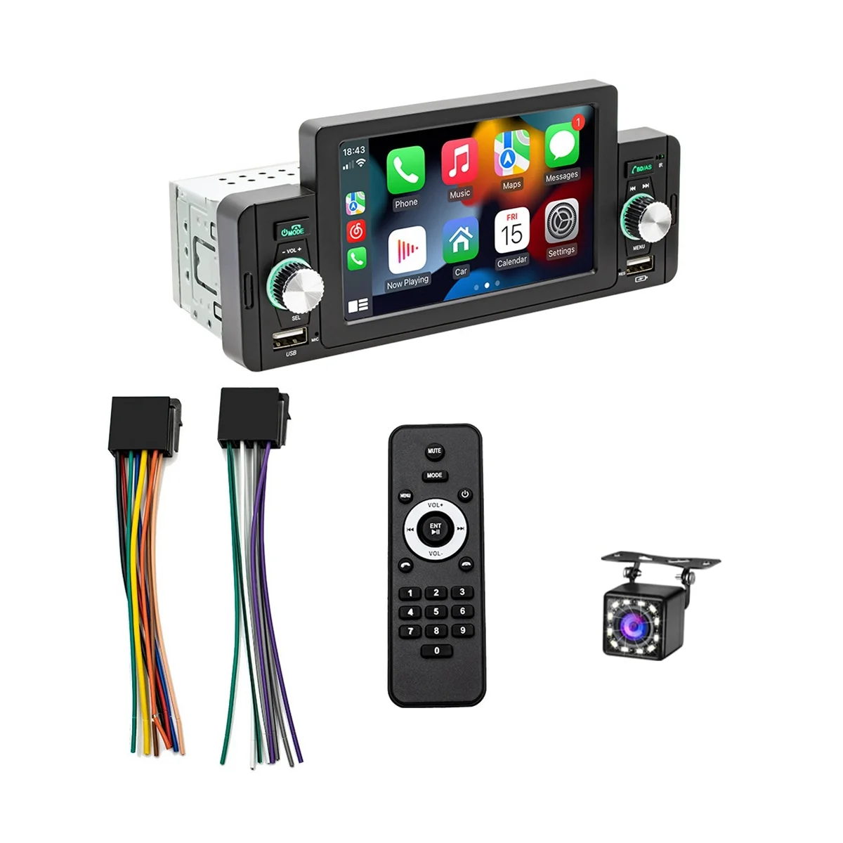 

5 Inch Single Din Car Stereo Wireless CarPlay Android Auto Mirror-Link,Touchscreen Radio Bluetooth Backup Camera,FM