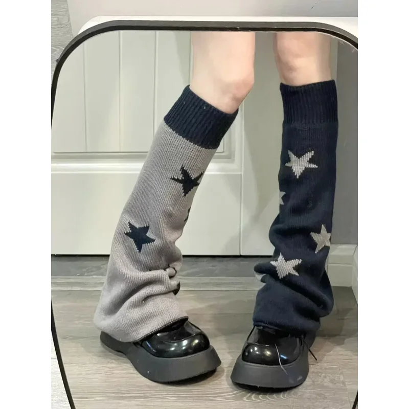 

Kawaii Knit Leg Warmers for Women Casual Star Print Two Side Wear Goth Knee High Socks Boot Cuffs Winter Warm