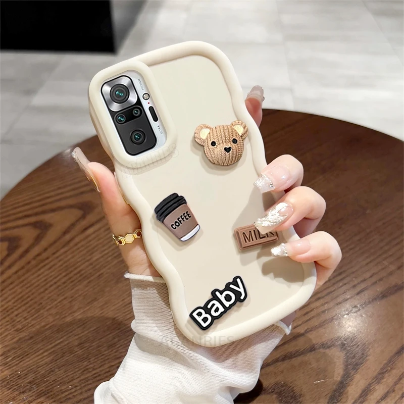 Note10s Cute 3d Bear Candy Cartoon Wavy Silicone Case On For Xiaomi Redmi Note 10 Pro 10s 4g 11 11s 9 9s 8 Soft Cover 10a 10c 9c