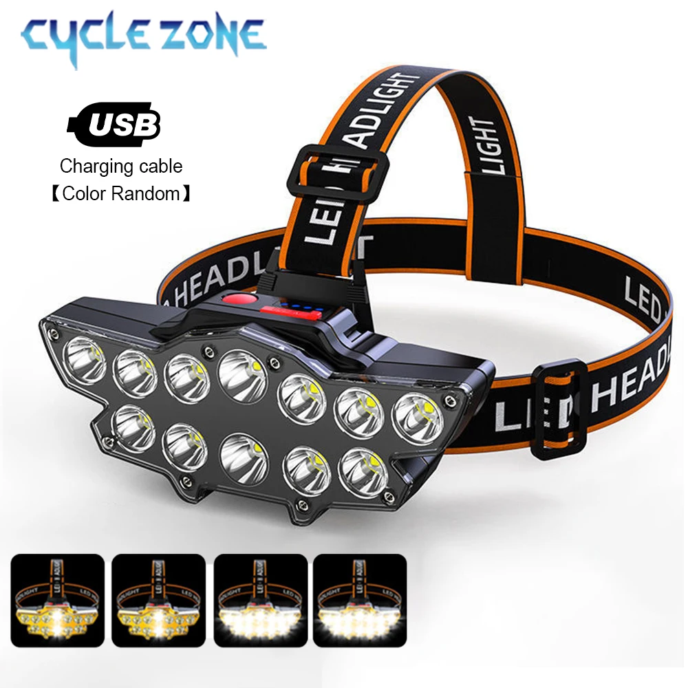 

12 LED Headlamp USB Rechargeable Head Mounted Flashlight 4 Modes Camping Emergency Lamp Outdoor Night Working Fishing Lantern