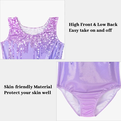 Imagen 2 del producto Leotardos de gimnasia para niñas, trajes brillantes de una pieza para niños con pantalones cortos, diadema para práctica de gimnasia