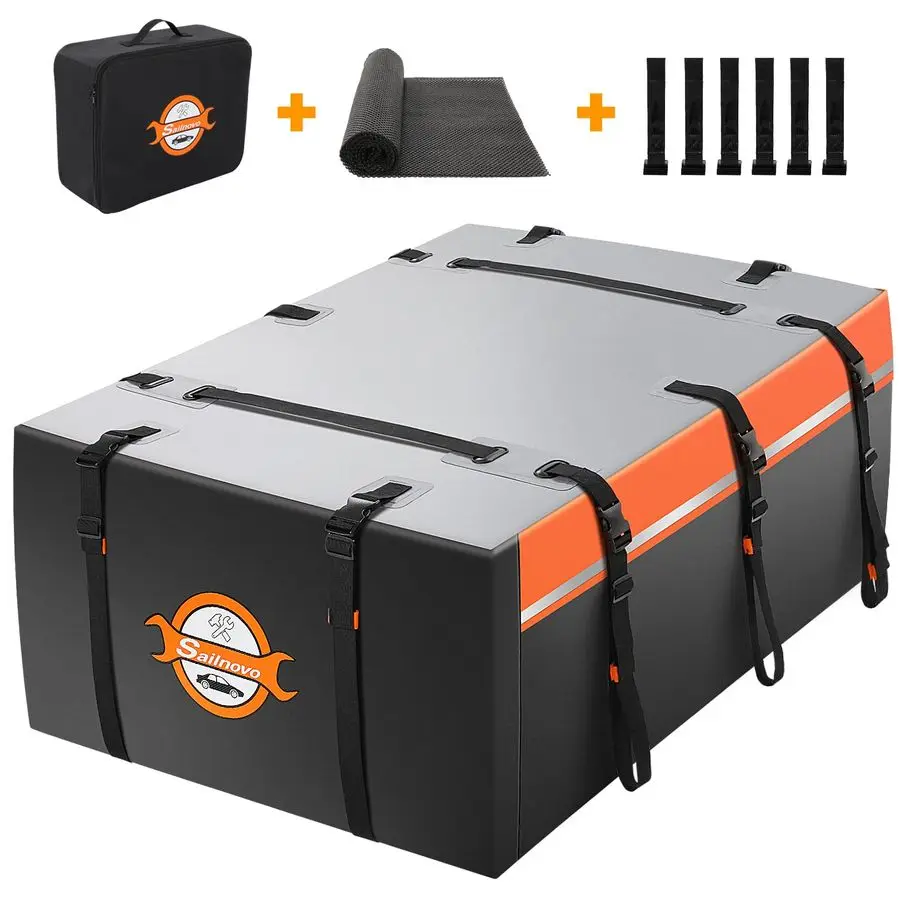 

Rooftop Cargo Carrier 20 Cubic, Waterproof Car Roof Bag SoftShell Carriers Top Luggage Storage with Slip Mat, 6 Door Hooks amp H
