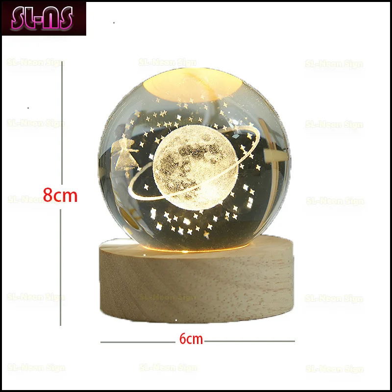 LED Night Light Glowing Sistema Solar Pequena bola de cristal Vidro do céu estrelado Decoração Desktop Presente de aniversário