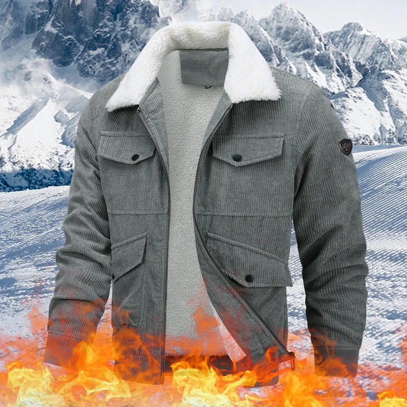 

Men's Jackets New Winter Thicken Warm Loose Corduroy Jacket Male Fashion Zip Windbreaker Coats Men Fleece Jacket Plus Size
