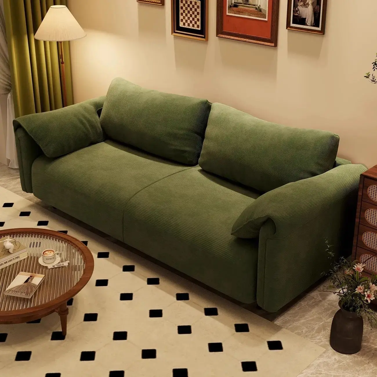 Sofa Living Room Small Apartment Homestay Apartment Rental Room Double Triple Elephant Ears Straight Row Fabric Sofa