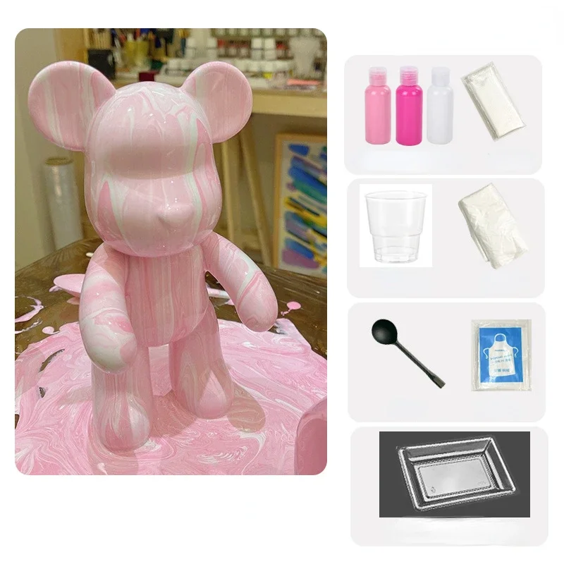 23CM Fluid Bear Handmade DIY Toy Gift Bear White Embryo Doodle Hand Painting Material Kit