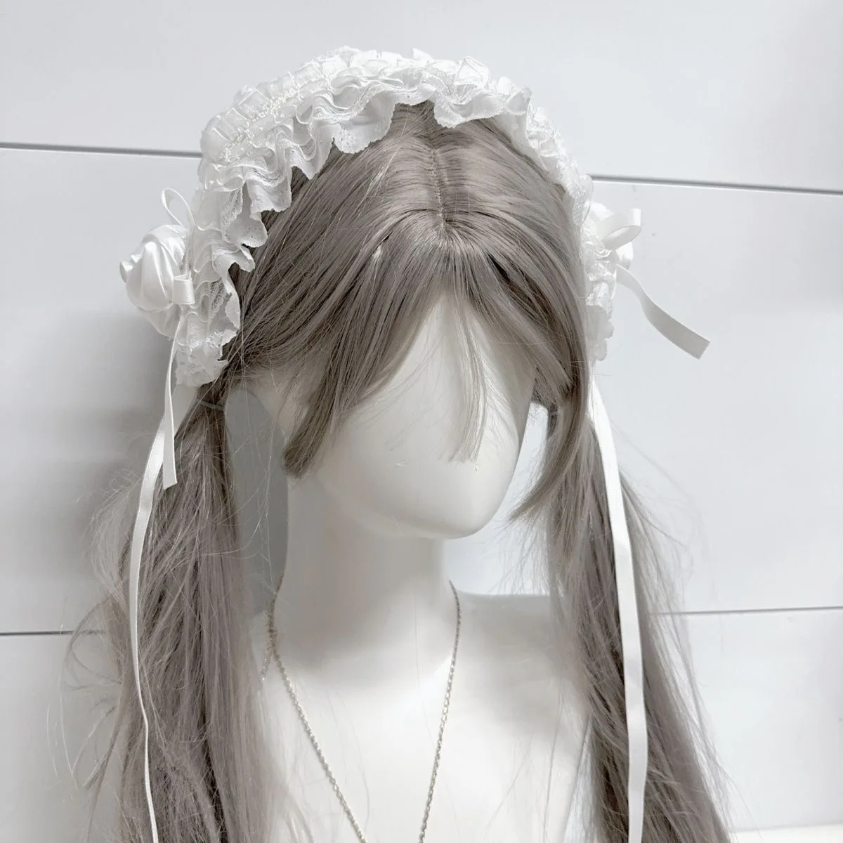 Maiden Harajuku Lolita Black White Lace Rose Goth Multi-layer Lace Ribbon Ruffled Lace Subculture Headpiece Headwear