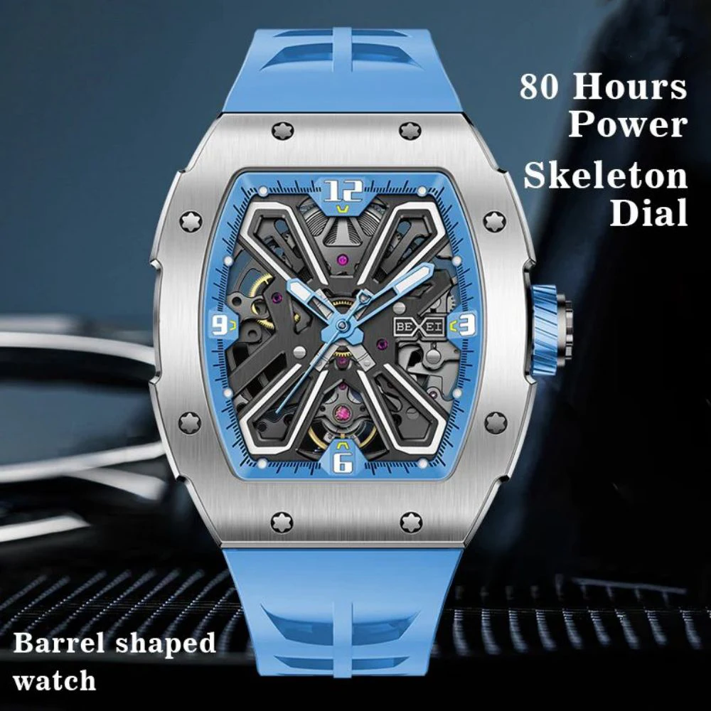 BEXEI 9113 Automatic Mechanical watch for men Luxury 80 Hours Power Barrel shaped Sapphire Mirror Luminous business Wrist watch