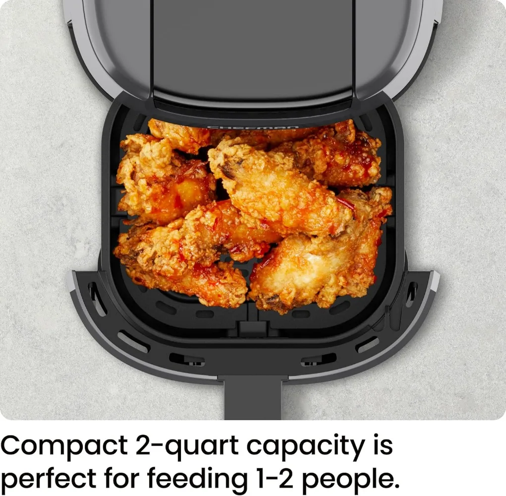 Mini friteuse à air compacte avec minuterie numérique et rappel de secousse, économiseur d'espace numérique, 2 pintes