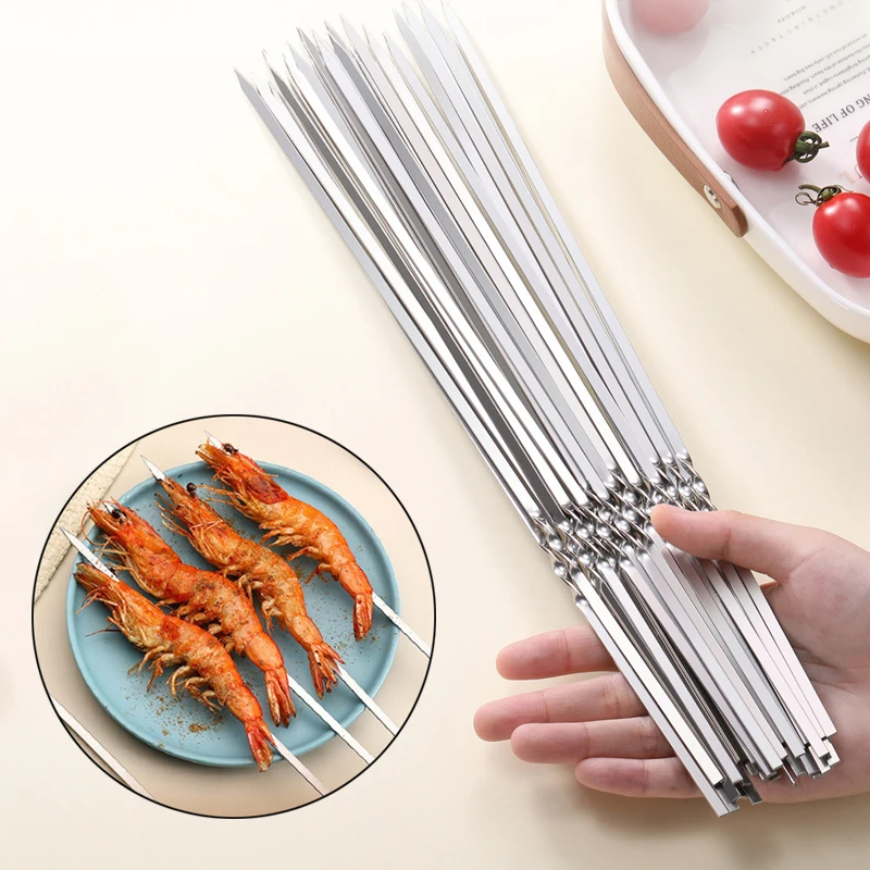 10/20Pcs Stainless Steel Barbecue Skewer Reusable Flat BBQ Needle Stick Barbecue Tools for Outdoor Camping Party Accessories