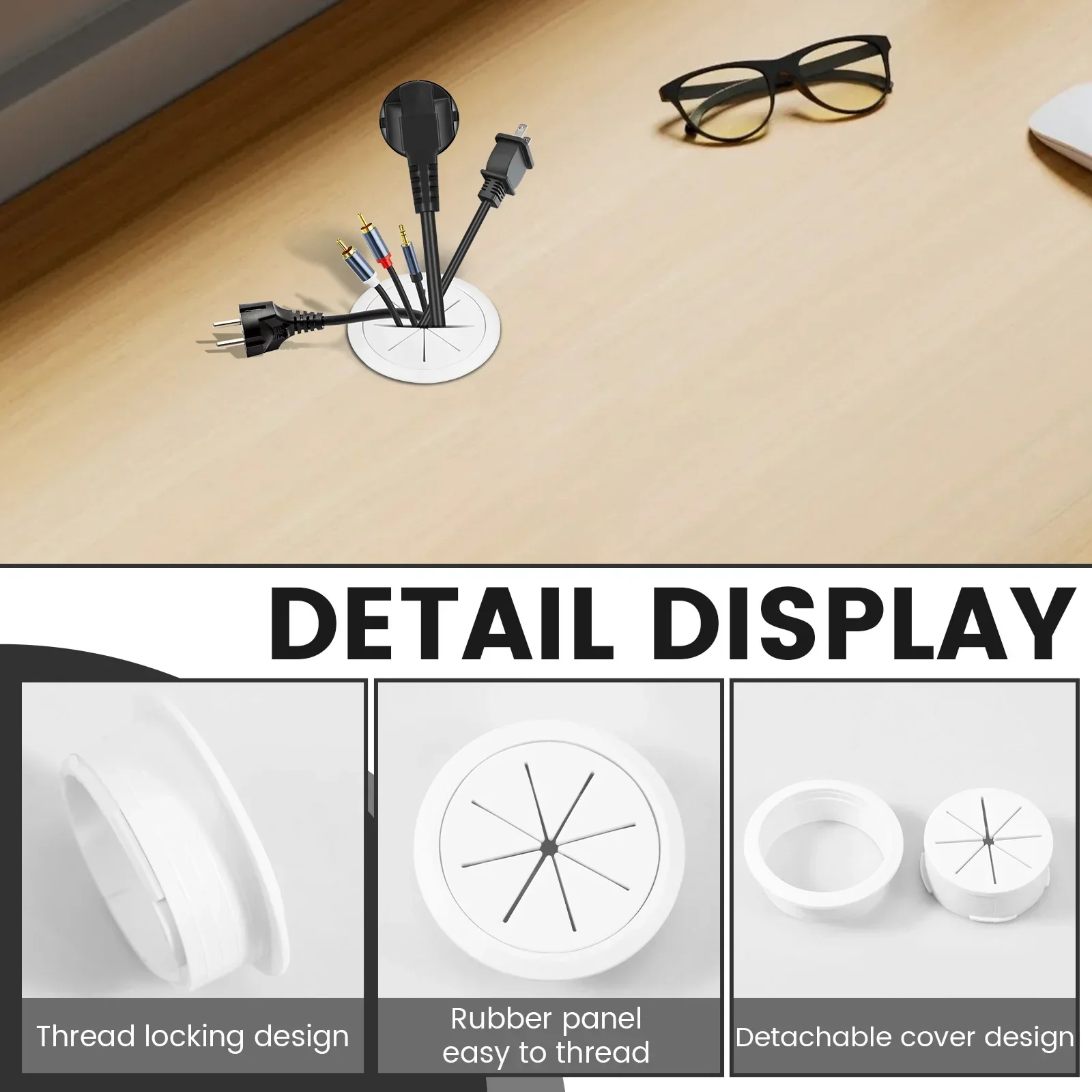 Сверло для кольцевой пилы 60 мм и 6 шт. Круглая крышка для отверстия для настольного кабеля, крышки для отверстий для стола, пластиковый шнур для стола, крышка для провода компьютера, втулки