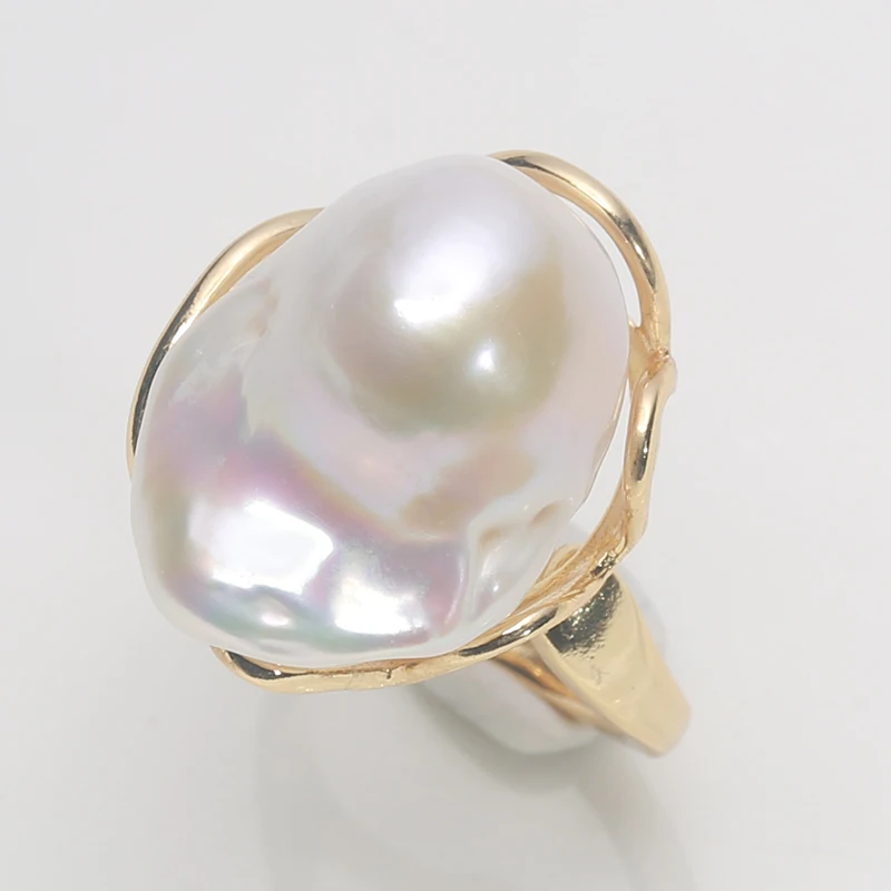 925 srebro klasyczny naturalny słodkowodny barokowy duży pierścionek z perłą o nieregularności 15-30MM regulowany rozmiar Fine Jewelry RZ