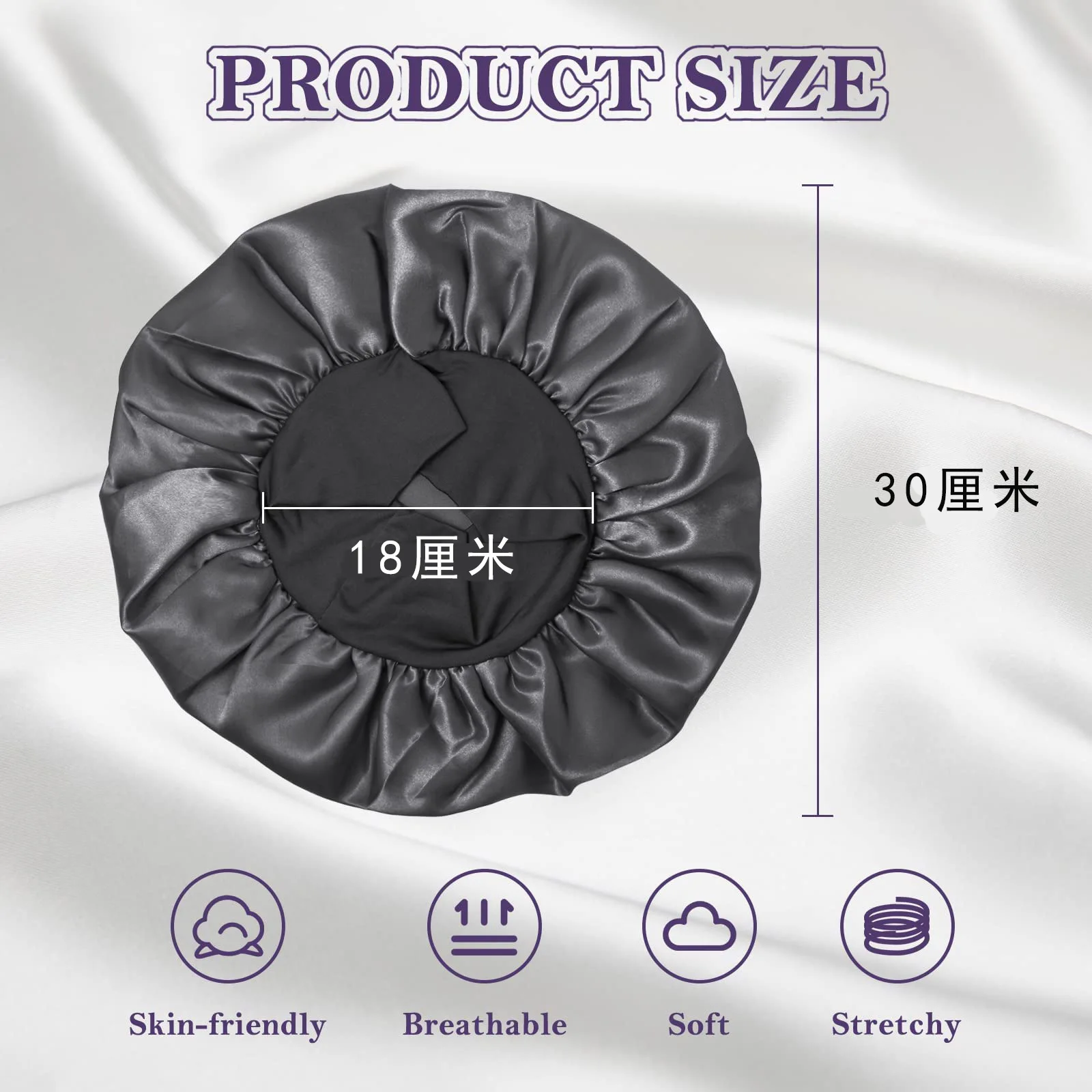 Premium Satin Sleep Cap for Women High Elastic Wide Band Hair Care Bonnet Shower Hat Pure Handmade Daily Night Multi-Use image 6