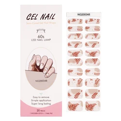 16/20Tips Semi-Cured Gel Nail Wraps Flash Solid Adhesive Waterproof Long Lasting DIY Gel Nail Stickers UV Lamp Need