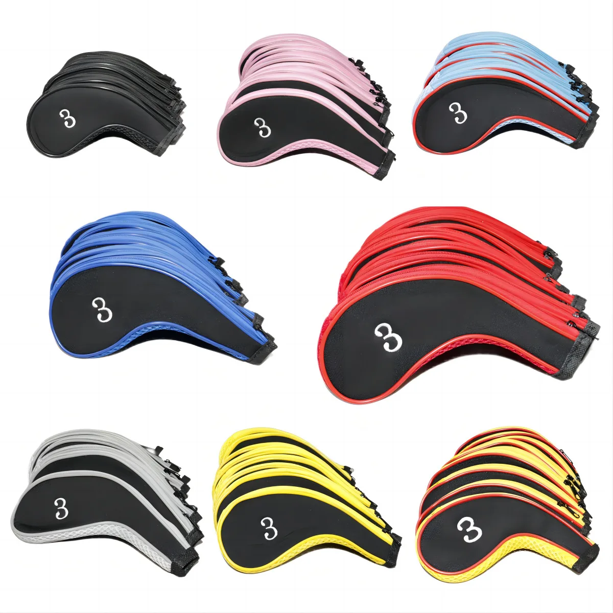 10pcs Golf Club Head Covers Set Zipper Headcovers For Golf Clubs Iron Covers With Zipper Long Neck Golf Accessories