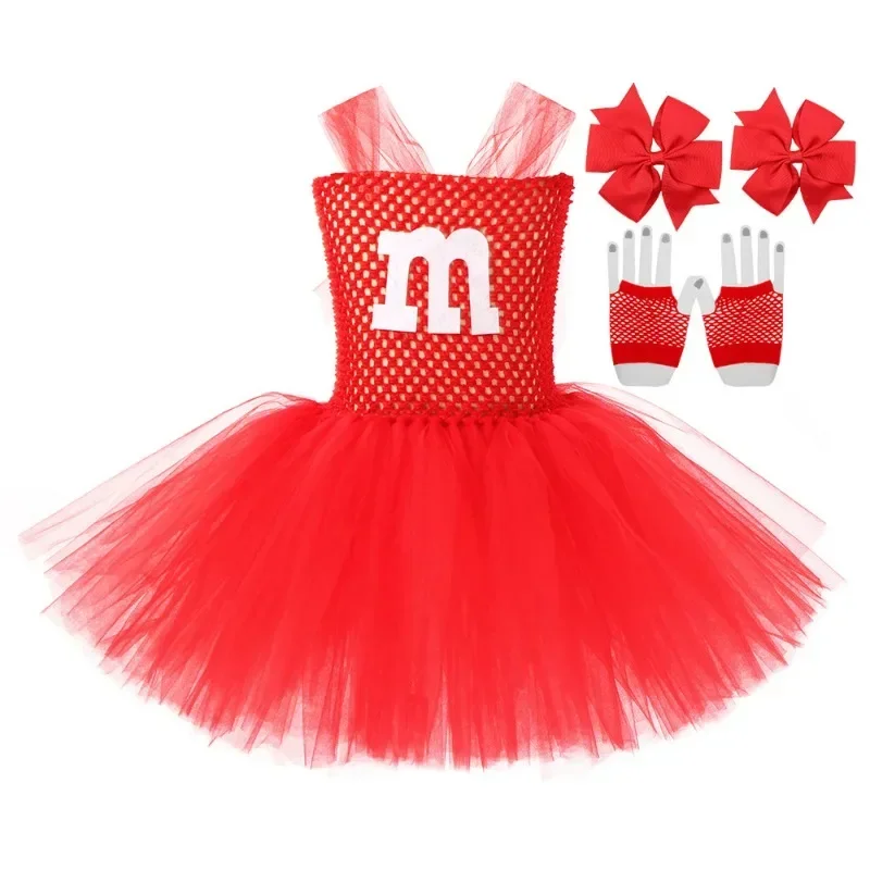 Halloween Kids Cosplay Costume cute M chocolate candy Christmas girl Red Yellow Blue soft tulle dance tutu dress