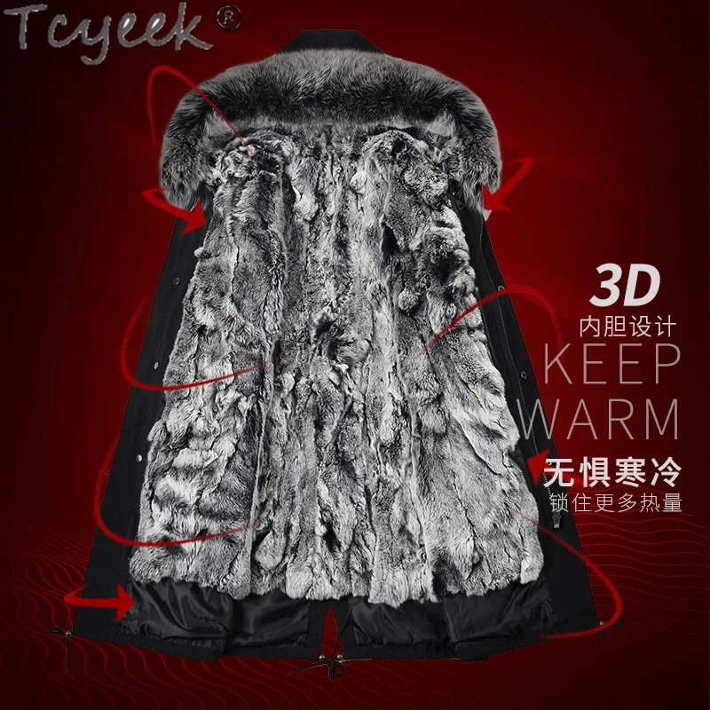 Tcyeek Winter Jacket for Man Mid-length Warm Real Fur Jacket Men Clothes Hooded Fox Fur Liner Men's Parka 2023 Fox Fur Collar LM