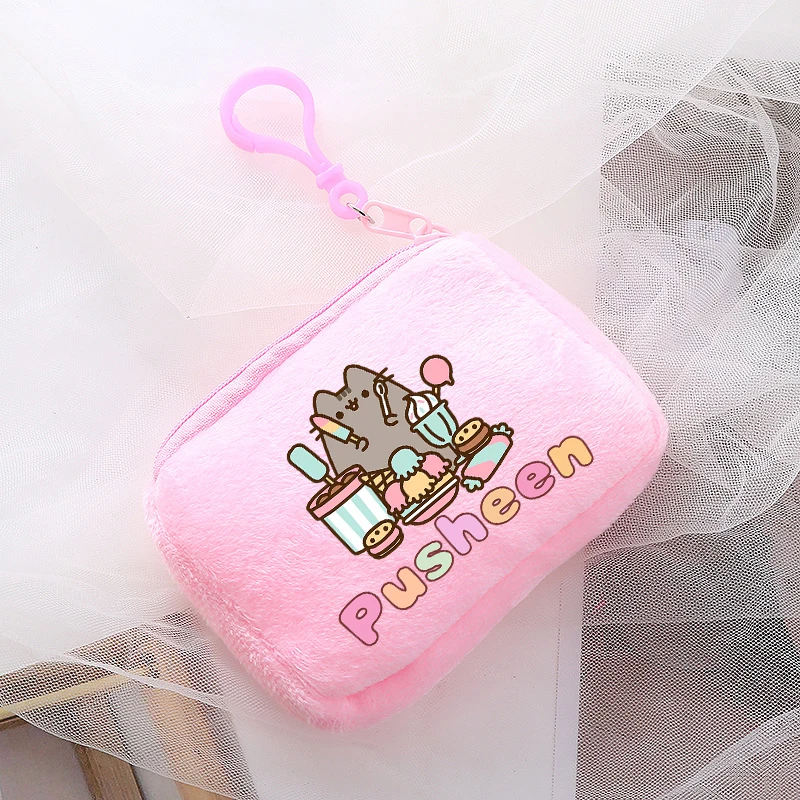 Pusheen Cat Mini Plush Coin Purse Cartoon Anime Pink Canvas Square Storage Bag ID KeyCase Handbag Kids Girls Birthday Cute Gifts