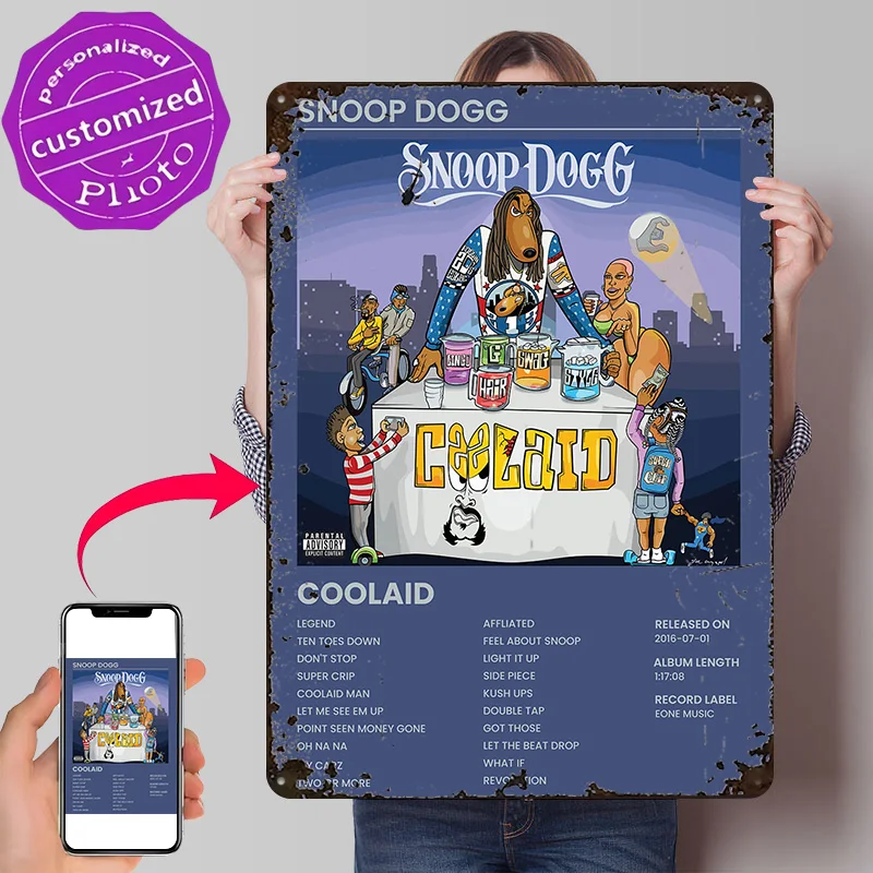 Постер с обложкой альбома Snoop Dogg Coolaid, ретро-дизайн, 3D-печать, металлические таблички, настенный декор, подарок для роскошного оформления дома