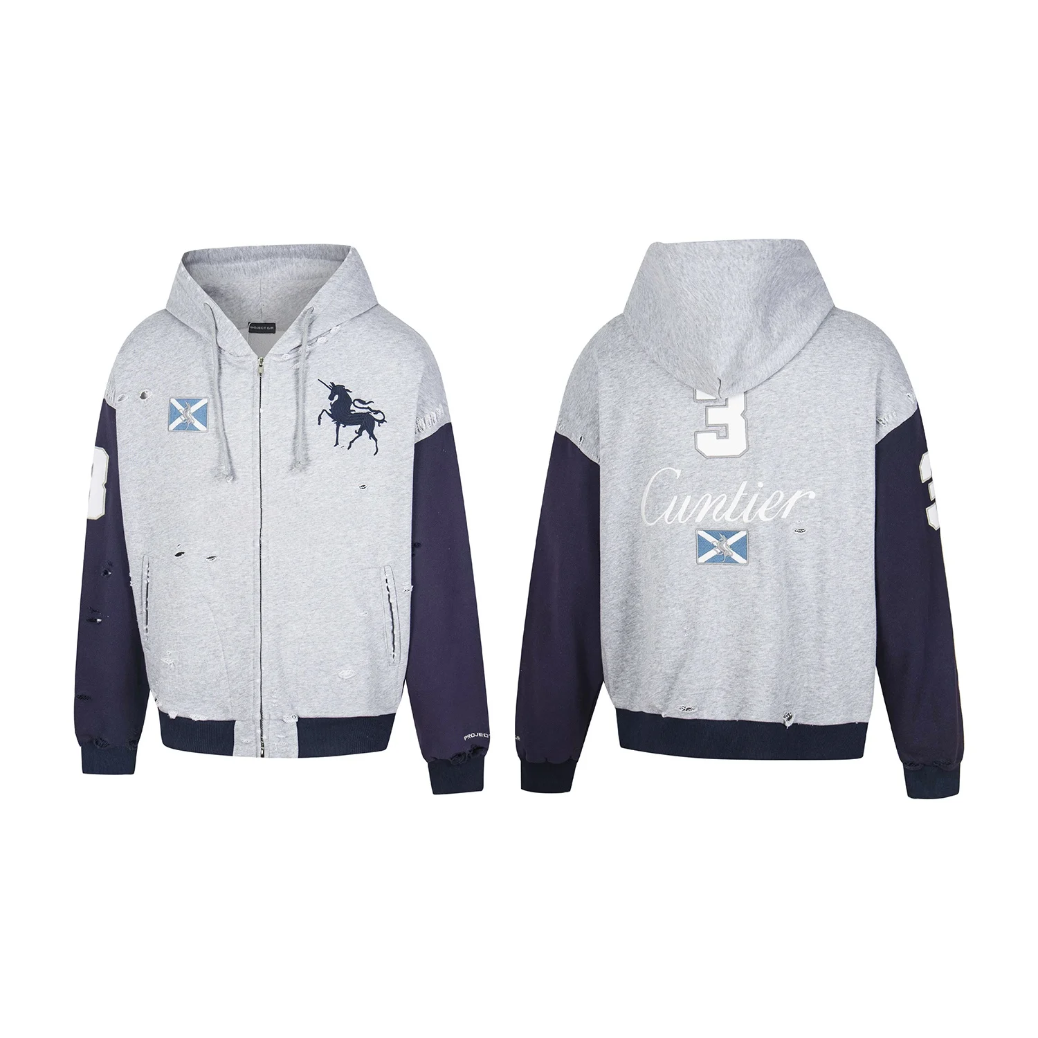 

Heavy Du Waed Embroidered Ripped Spray Painting Proc Hooded Zipper Open Cardigan Sweatirt Men's Casual Comfortable Fit