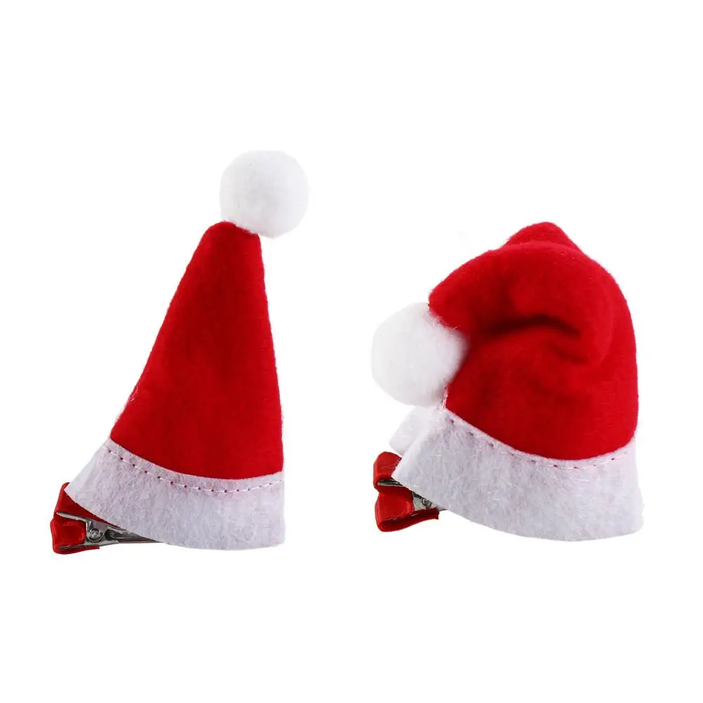 Merry Christmas Decor Red Christmas Hat Hairpin Red Barrette Santa Claus Children Deer antler Hair Clip Plush Kids Gifts