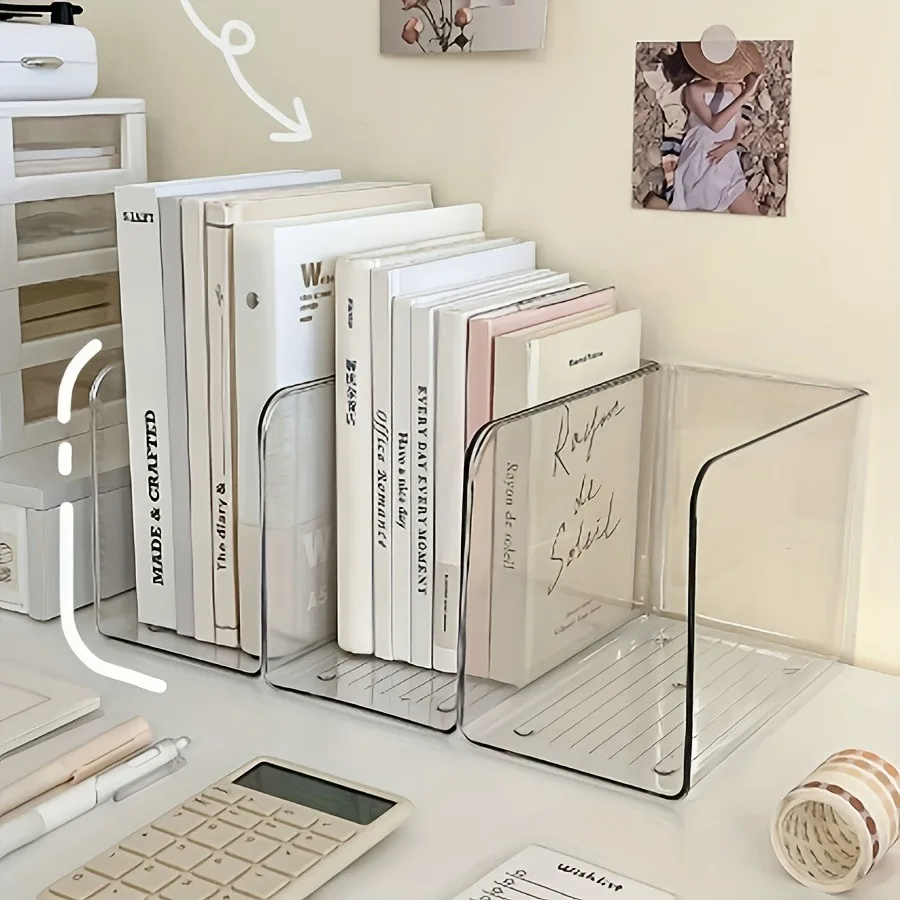 Transparent file storage box and acrylic desktop bookshelf, storage organizer for school/office supplies, back-to-school season,