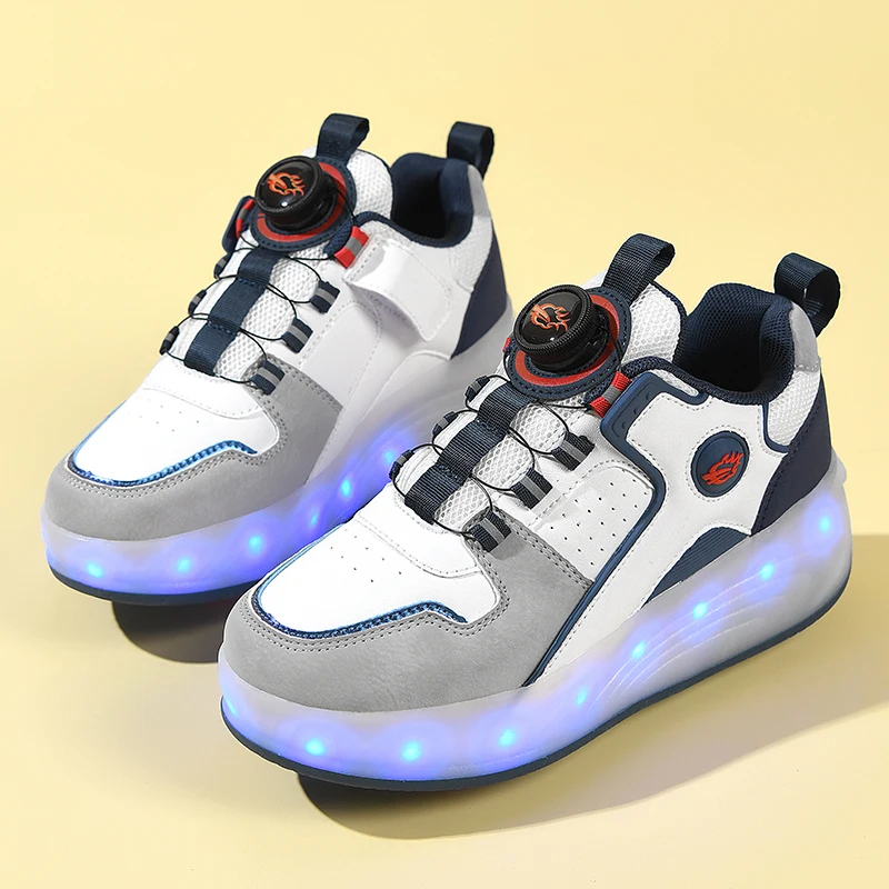 Girls Boys New Roller Shoes Outdoor Fashion With 4 Wheels LED Lights Urban Deformation Youth Casual Street Parkour Skate Shoes
