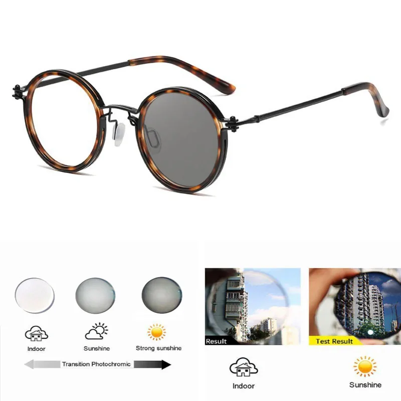 Runde Metall Photochrome Lesebrille Männer Outdoor Farbwechsel Vintage Presbyopie Brillen Klare Rezept Leser – Detail 4