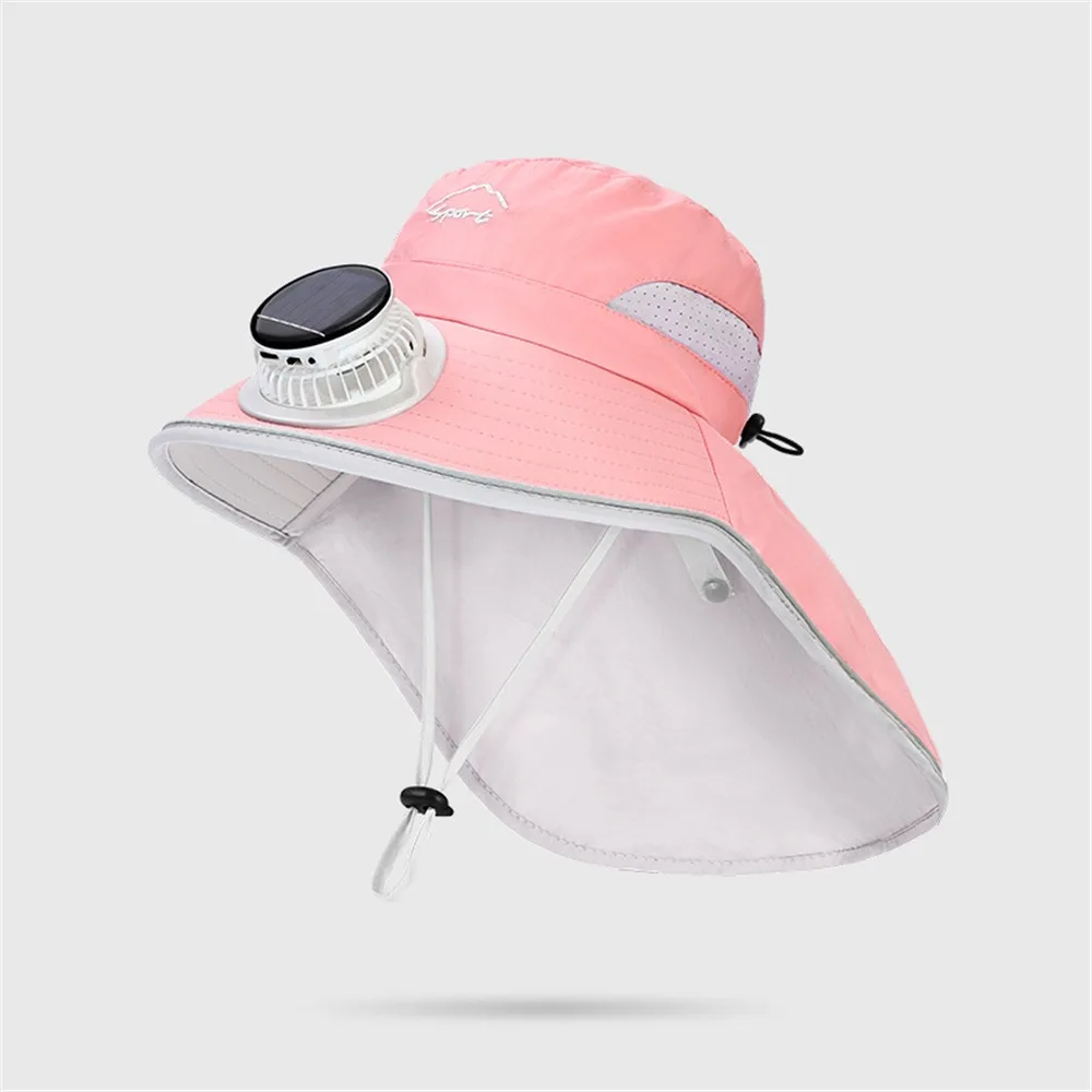 

Легкая детская шляпа от солнца с широкими полями, охлаждающая дышащая шляпа с вентилятором на солнечной энергии и шейным клапаном, солнцезащитная кепка для мальчиков и девочек