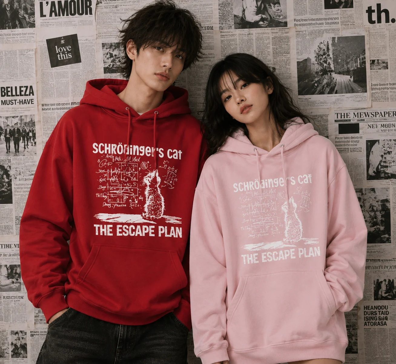 Schrödinger's Cat Cotton Hoodie Quantum Mechanics Physics Creative Print Hooded Sweatshirt Science Themed Unisex Casual Pullover