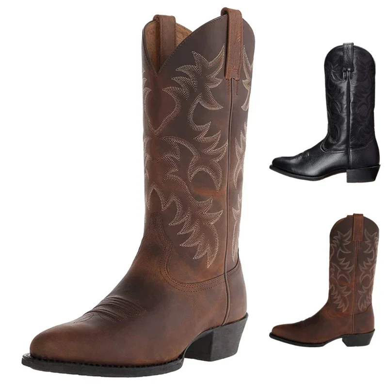 

Quality Tall Embroidered Retro Sleeve Men's and Women's Wide-Headed Western Cowboy Boots Size 38-48 Men Casual Boots Comfortable